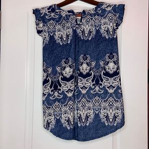 Blue Detailed Print Blouse